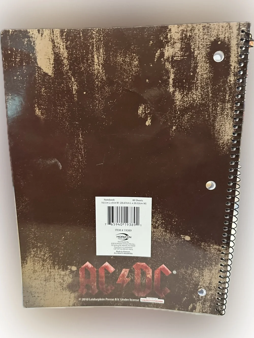 2010 AC/DC BLACK ICE SPIRAL NOTEBOOK 80 PG LINED BACK TO SCHOOL JORNSL 8”x10.5”